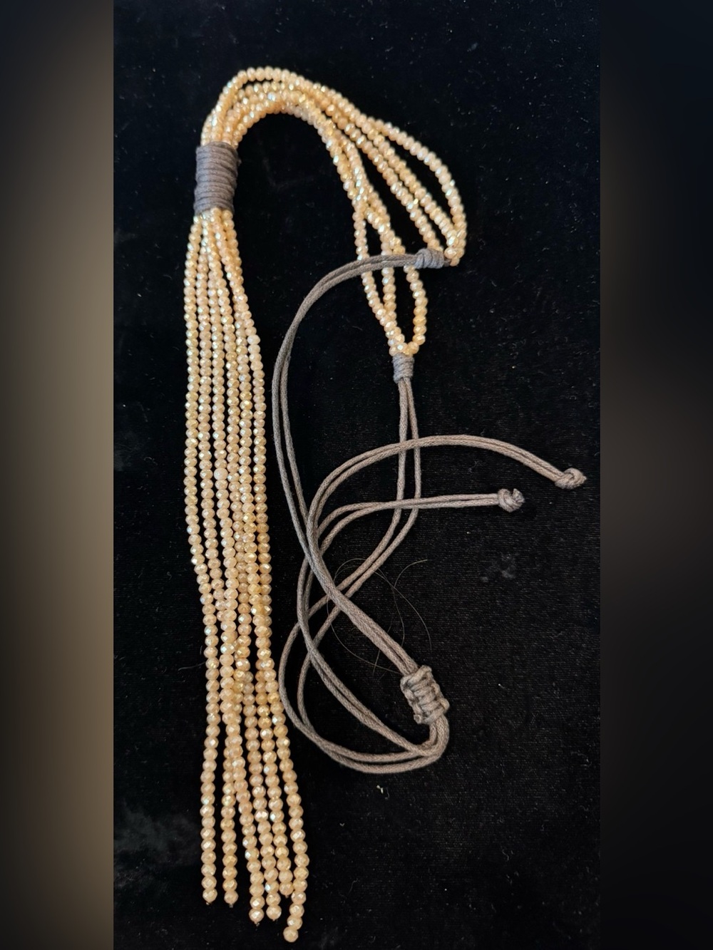 Adjustable Multi-Strand Champagne Crystal Beaded Lariat-Style Necklace